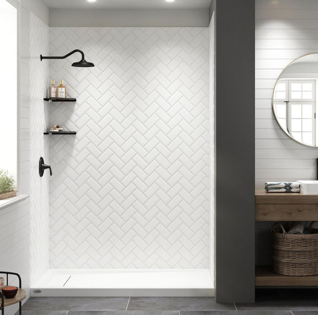 Shower with Herring bone pattern acrylic walls